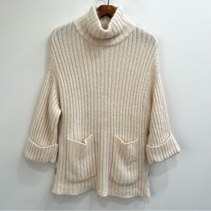 Joie cotton alpaca cream ribbed knit tunic sweater buttoned sides size XXS/S